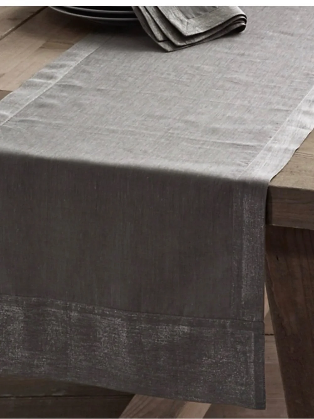 New RH Metallic Linen Table Runner Gray 16” x 108